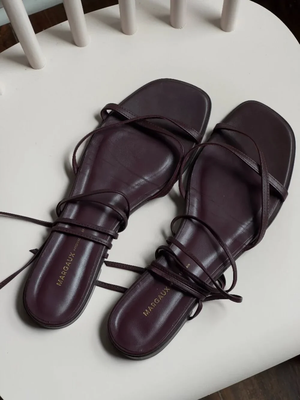MARGAUX The Wrap Sandal Burgundy Wine Leather Lace Up Strappy Flat